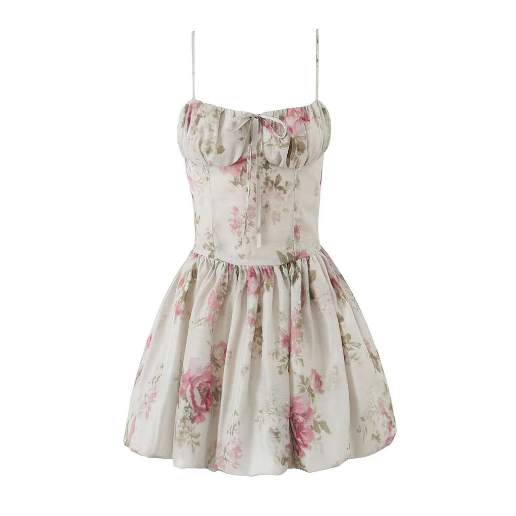 Chic Rose Print Mini Dress  Fashionable and Versatile Design