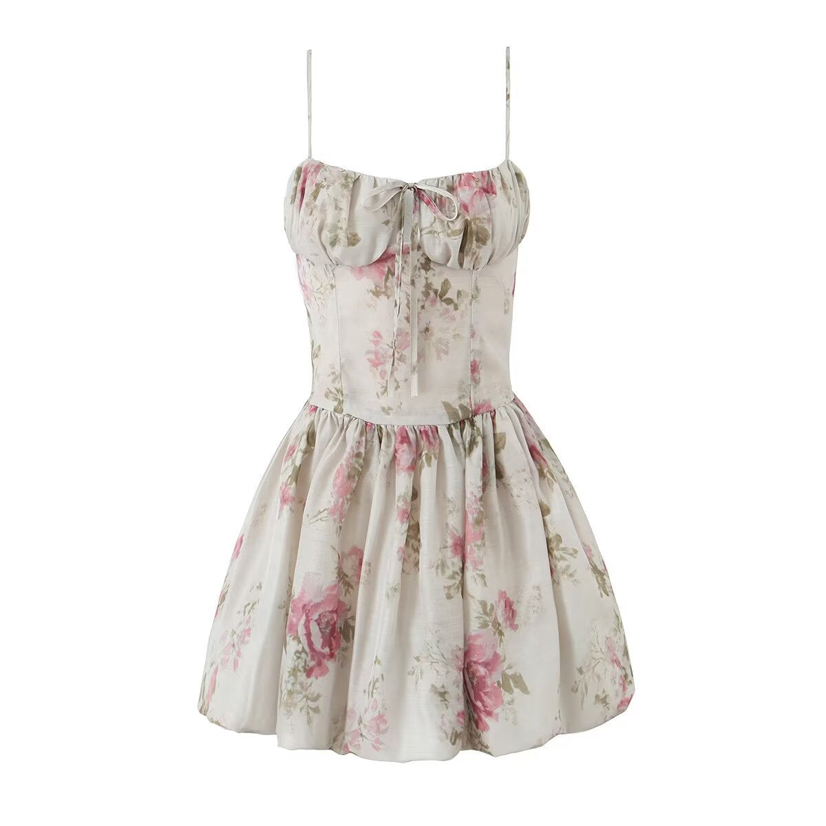Chic Rose Print Mini Dress  Fashionable and Versatile Design