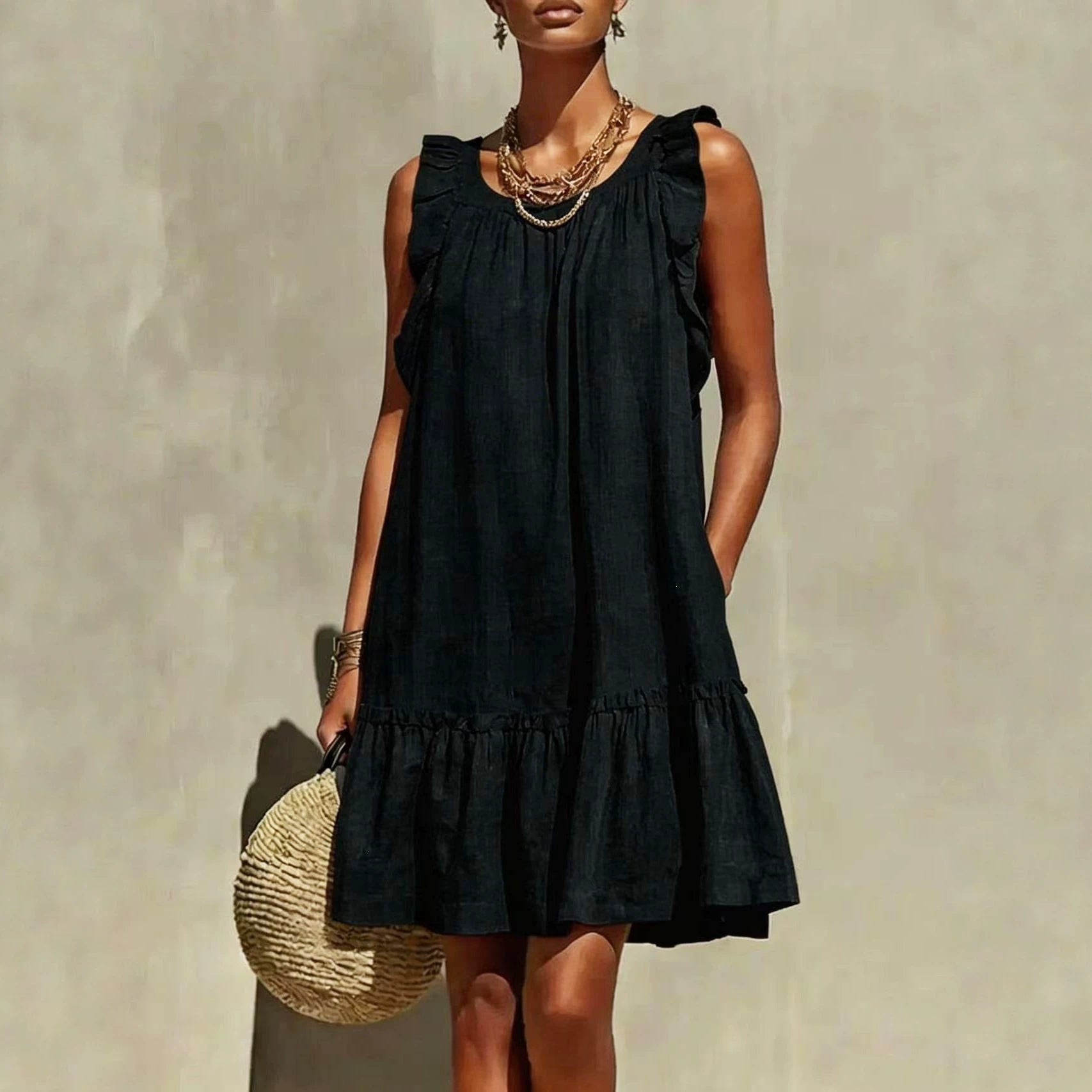 Gabriella Casual Loose Round Neck Sleeveless Dress