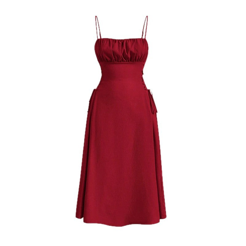 Sexy Sleeveless Strap Dress with Belted Waist, Pure Color, Bodycon Silhouette Casual Wear