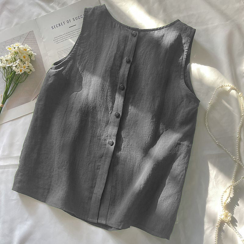 Casual Reversible Sleeveless Linen-Cotton Vest with Round Neck, Lightweight, Breathable and Simple Design for Daily Wear