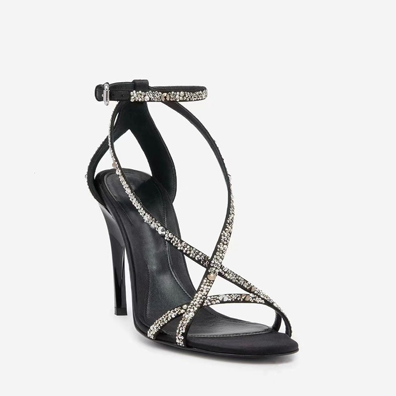 Round toe open toe belt buckle slim high heels for banquet fashion sandals