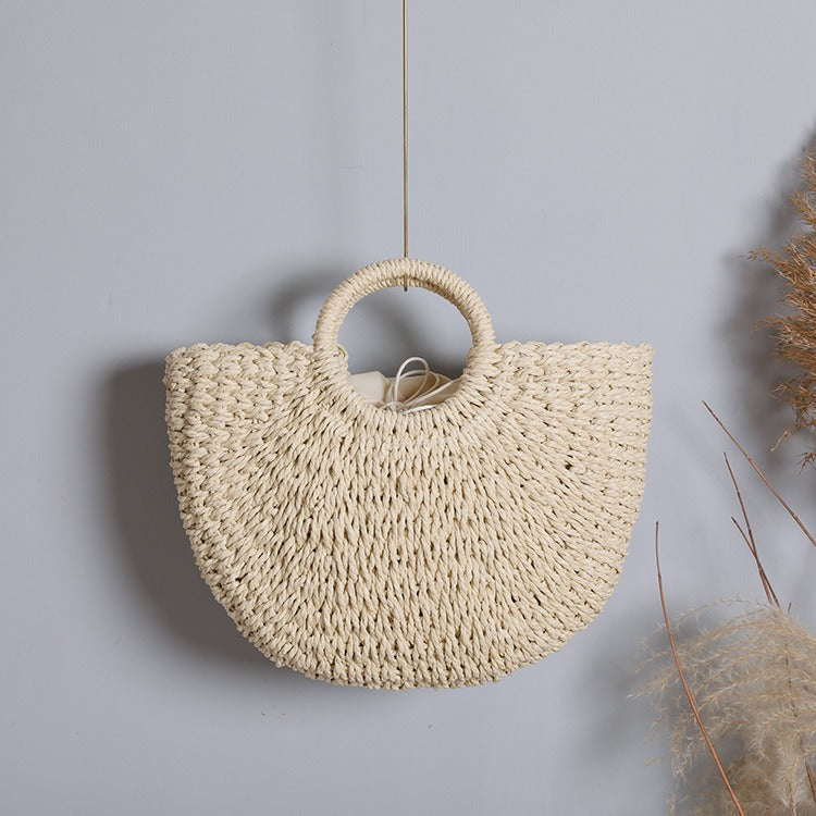 Amelia handmade woven straw beach tote bag