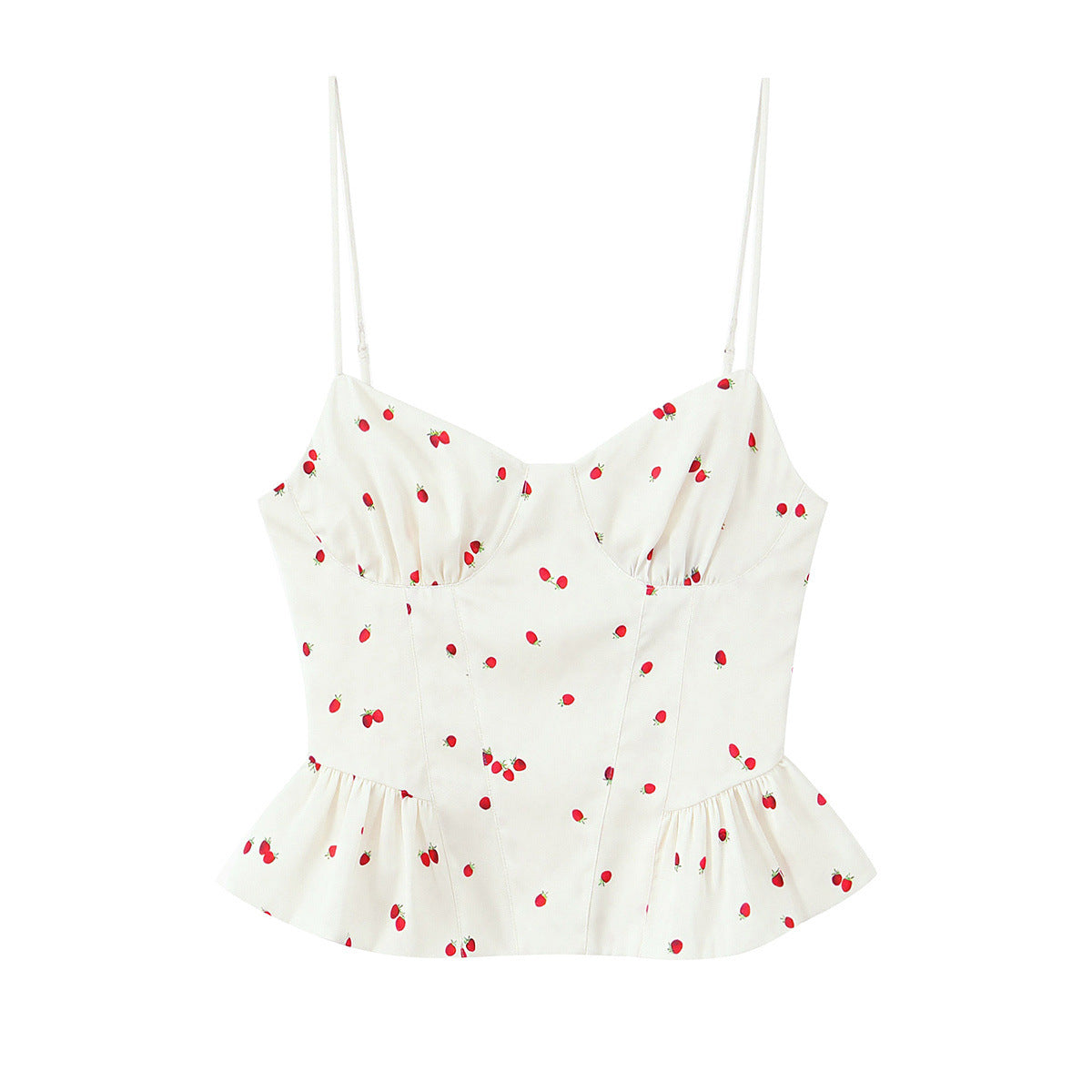 Strawberry print layered texture camisole top