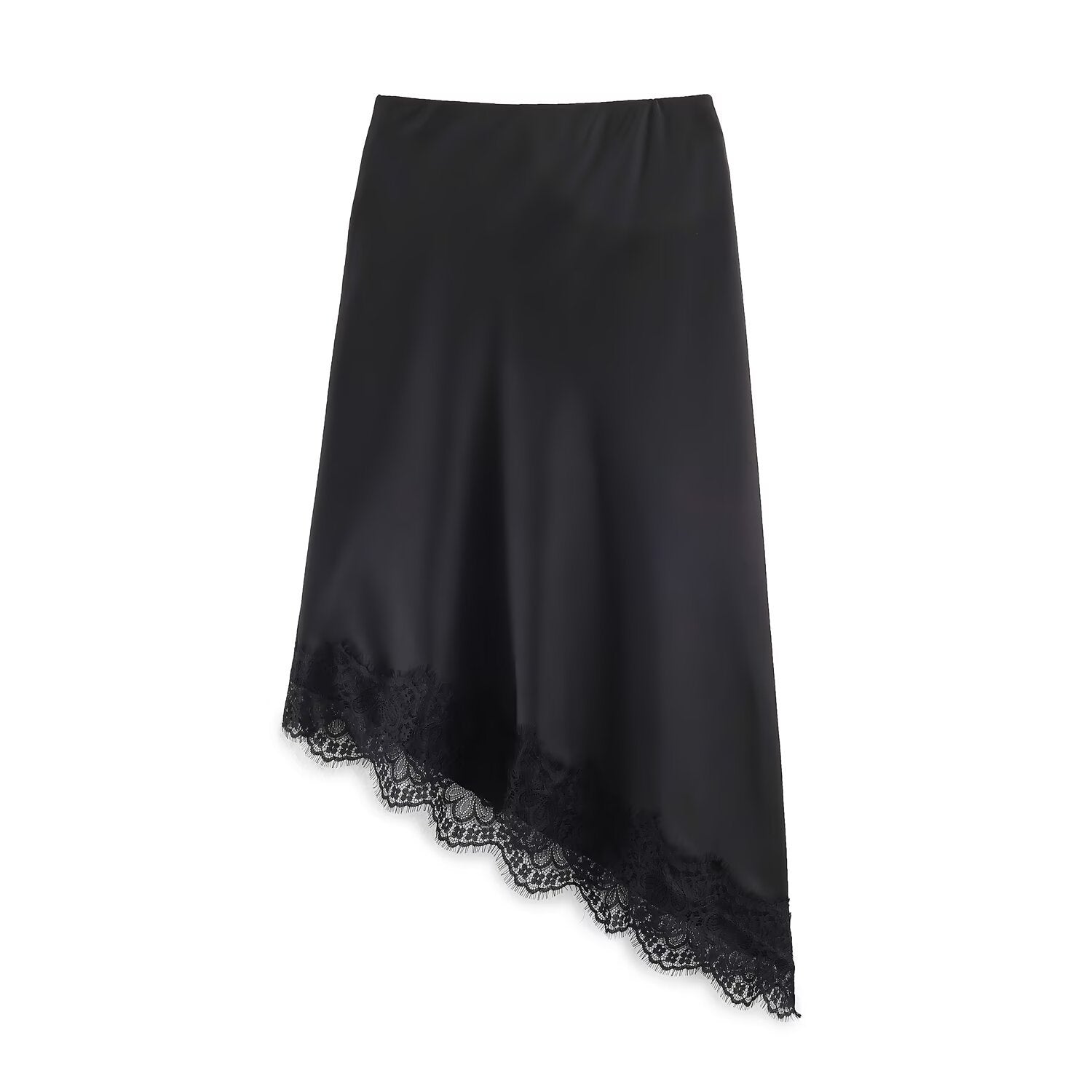 Satin acetate lace patchwork irregular skirt