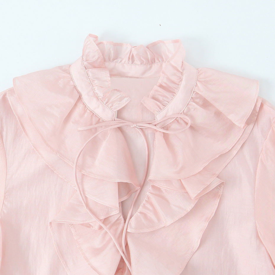 Candi Cascading Frill  blouse in Rose