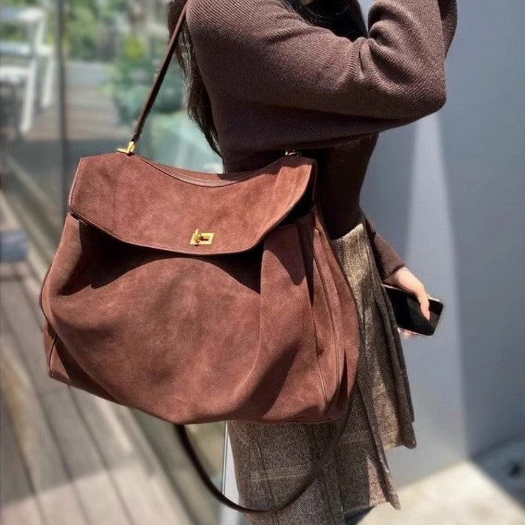 Vintage. Suede Matte Tote Bag, Elegant Shoulder Crossbody Bag .