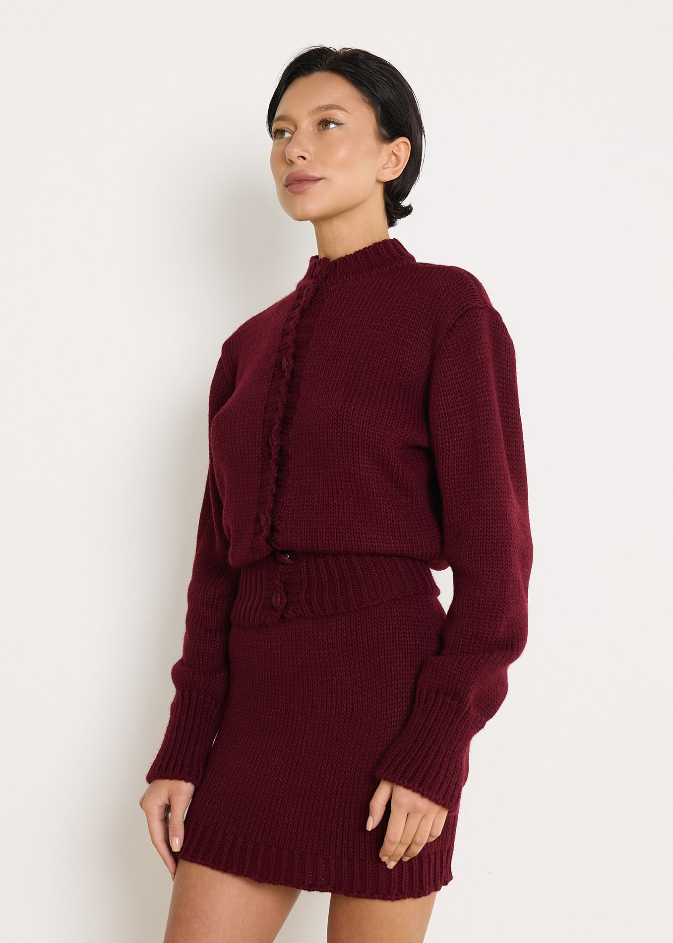 Knitted Short Sleeve High Waist Cropped Sweater Jacket &amp; Knit Skirt Set for Women