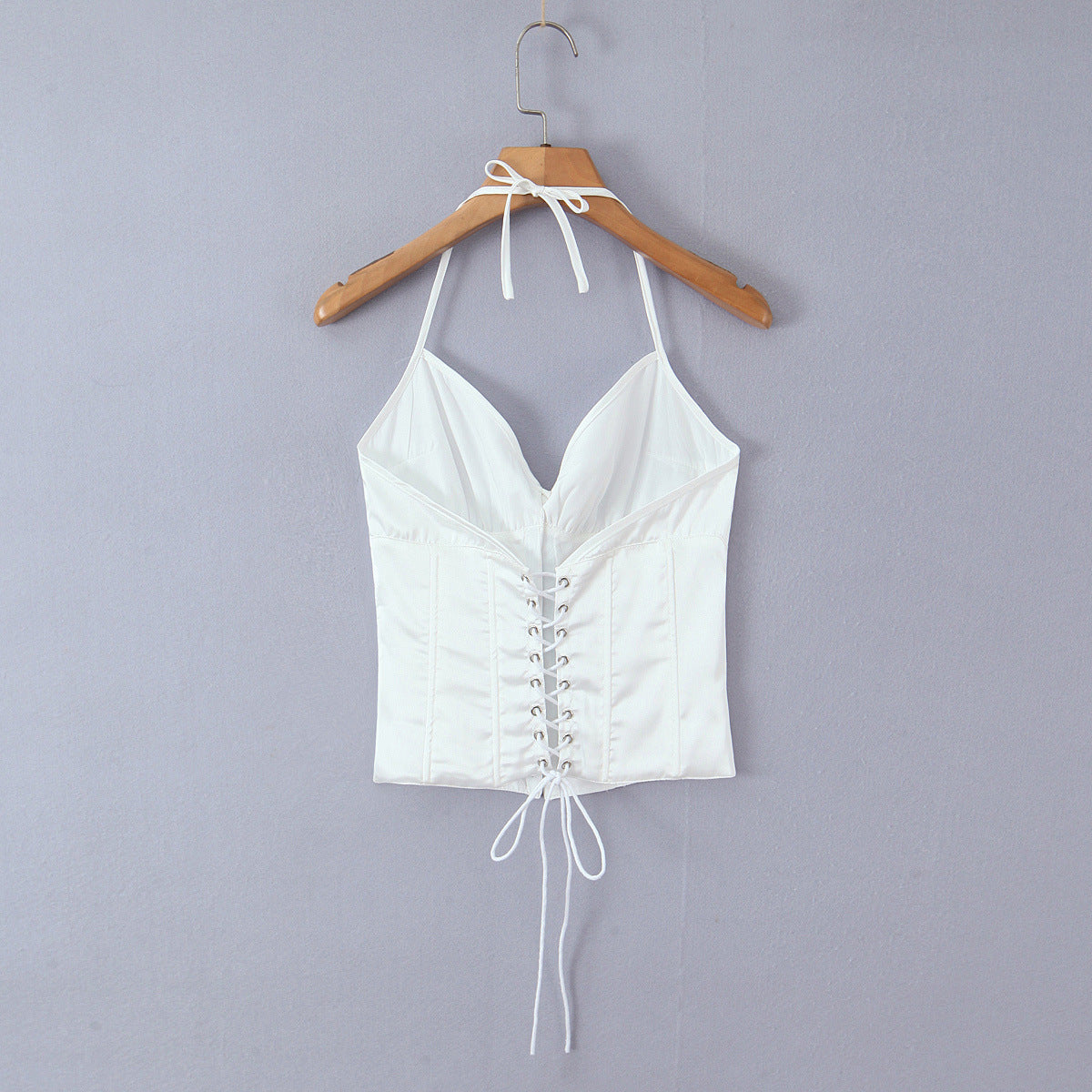 Dragon bone buckle back eyeliner hanging neck satin shaping top