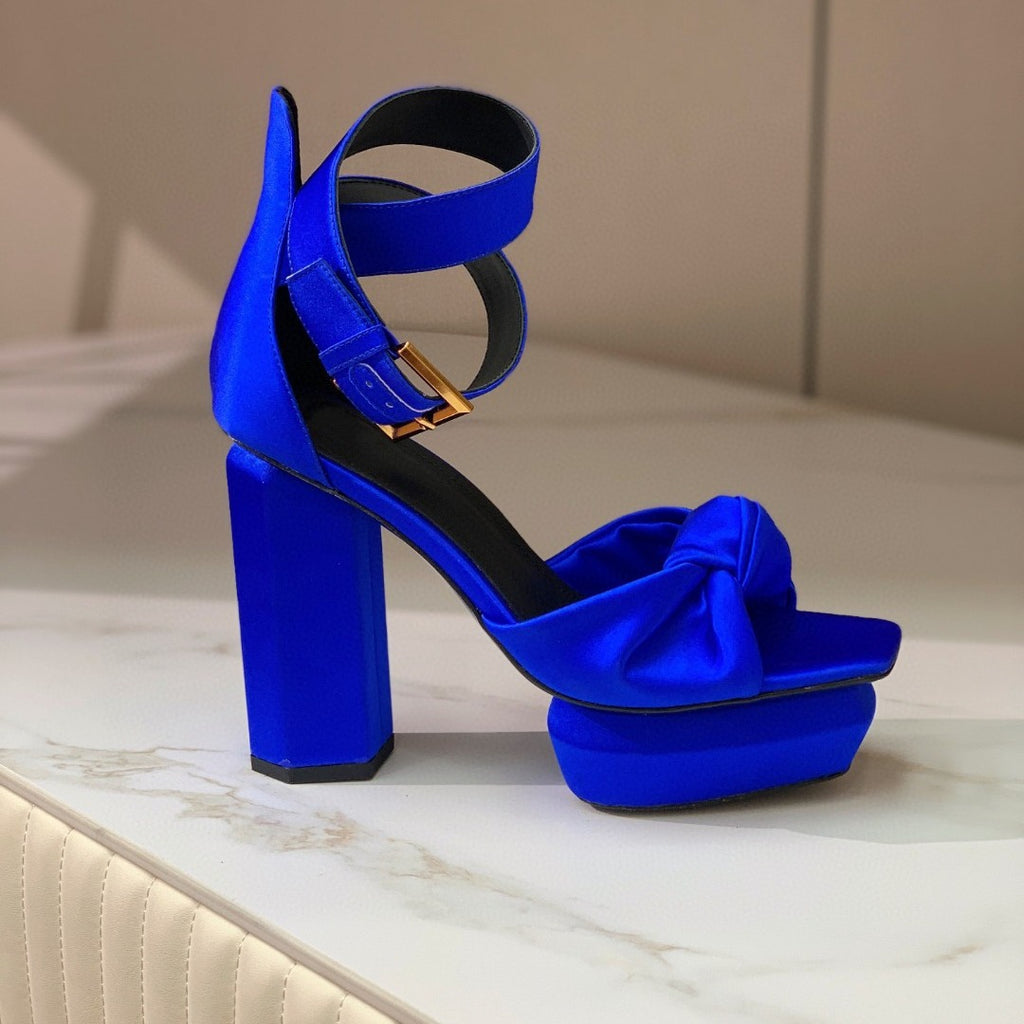 High heels thick heels regular silk water platform sandals square toe buckle strap exposed toe sandals