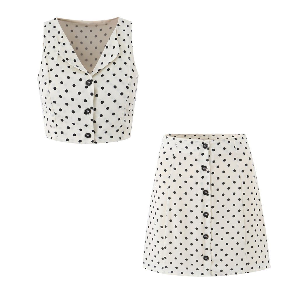 Serena Chic Polka Dot Blouse and A-Line Skirt Set