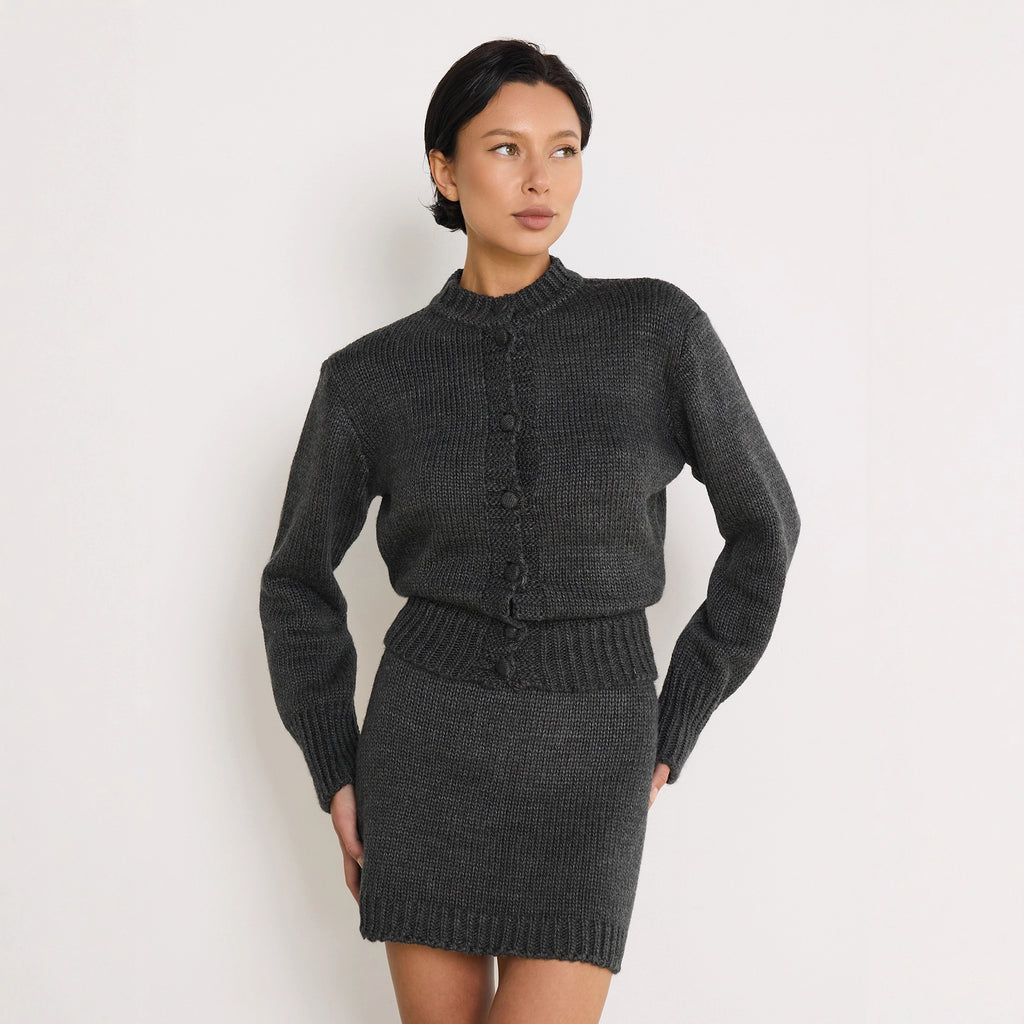 Knitted Short Sleeve High Waist Cropped Sweater Jacket &amp; Knit Skirt Set for Women