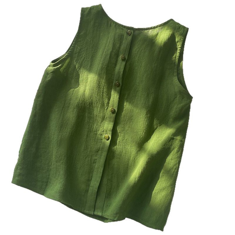 Casual Reversible Sleeveless Linen-Cotton Vest with Round Neck, Lightweight, Breathable and Simple Design for Daily Wear