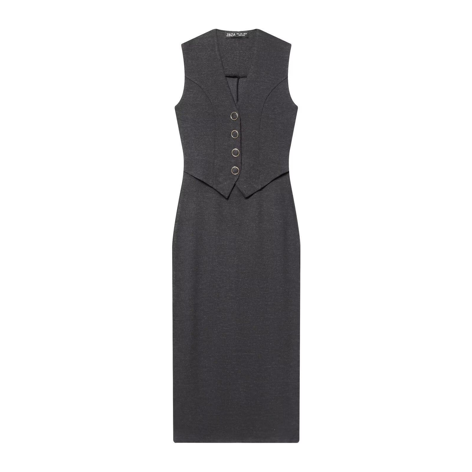 Sandra V-neck sleeveless button up MIDI dress