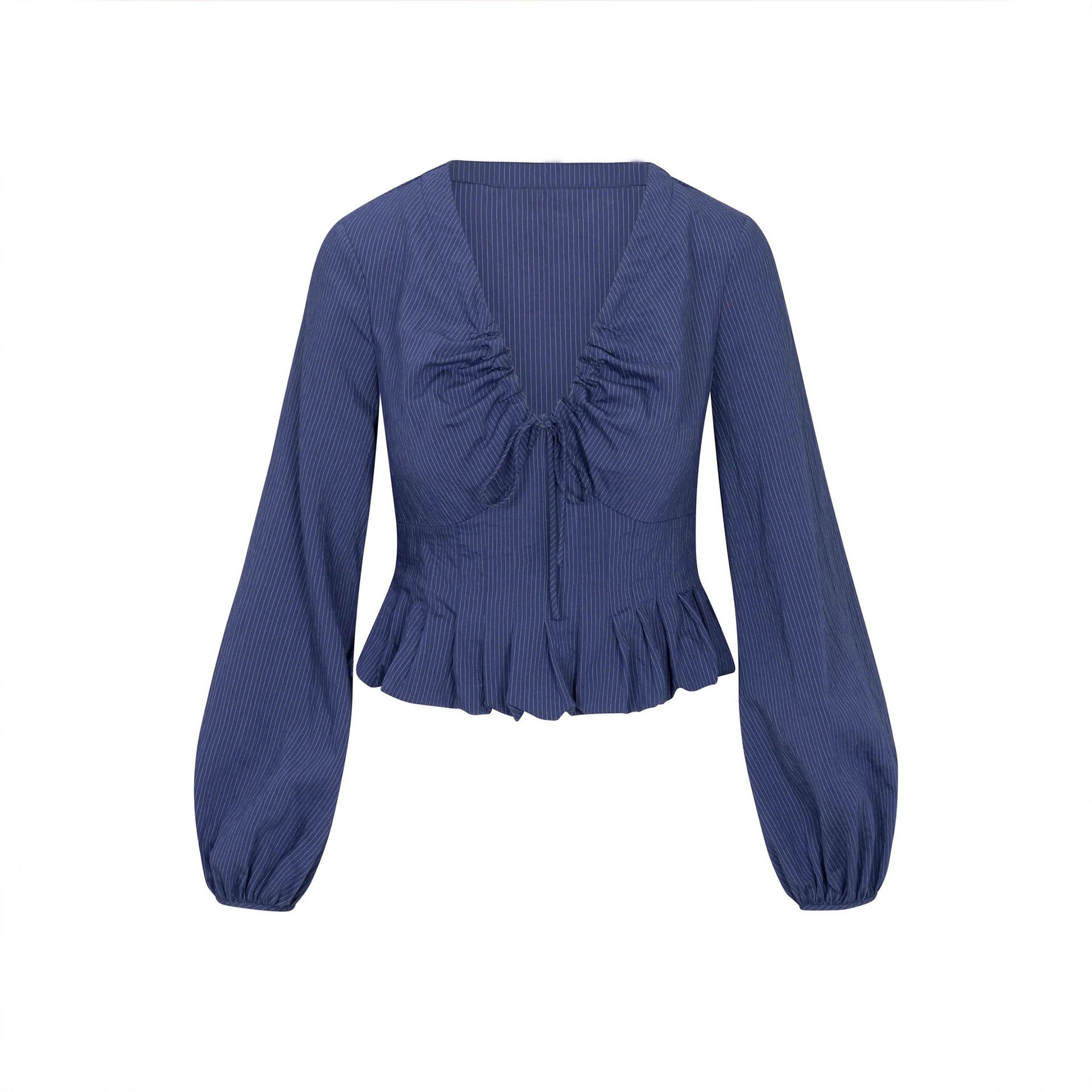 V-neck drawstring ruffle side length sleeve top