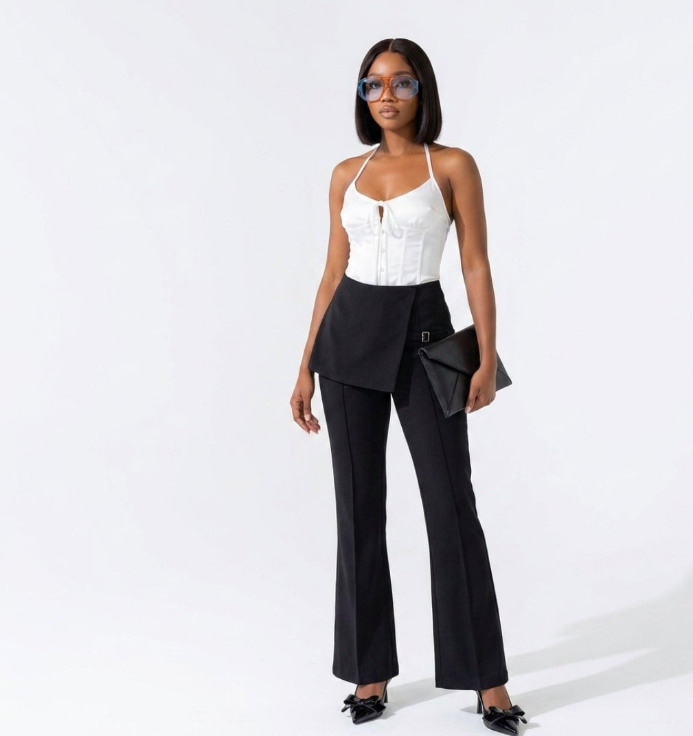 Bobi" Asymmetric Wrap-Front Tailored flared Trousers