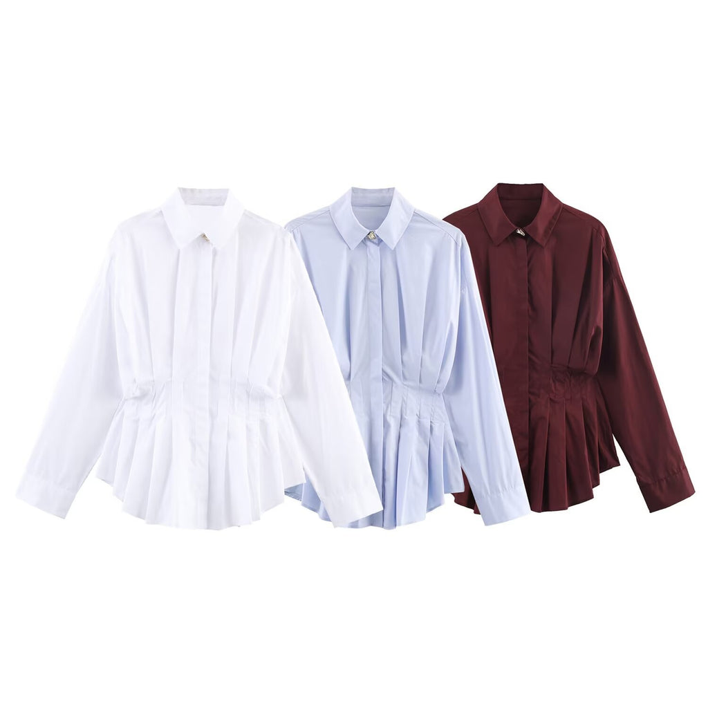 Fashionable Pleated Poplin Shirt