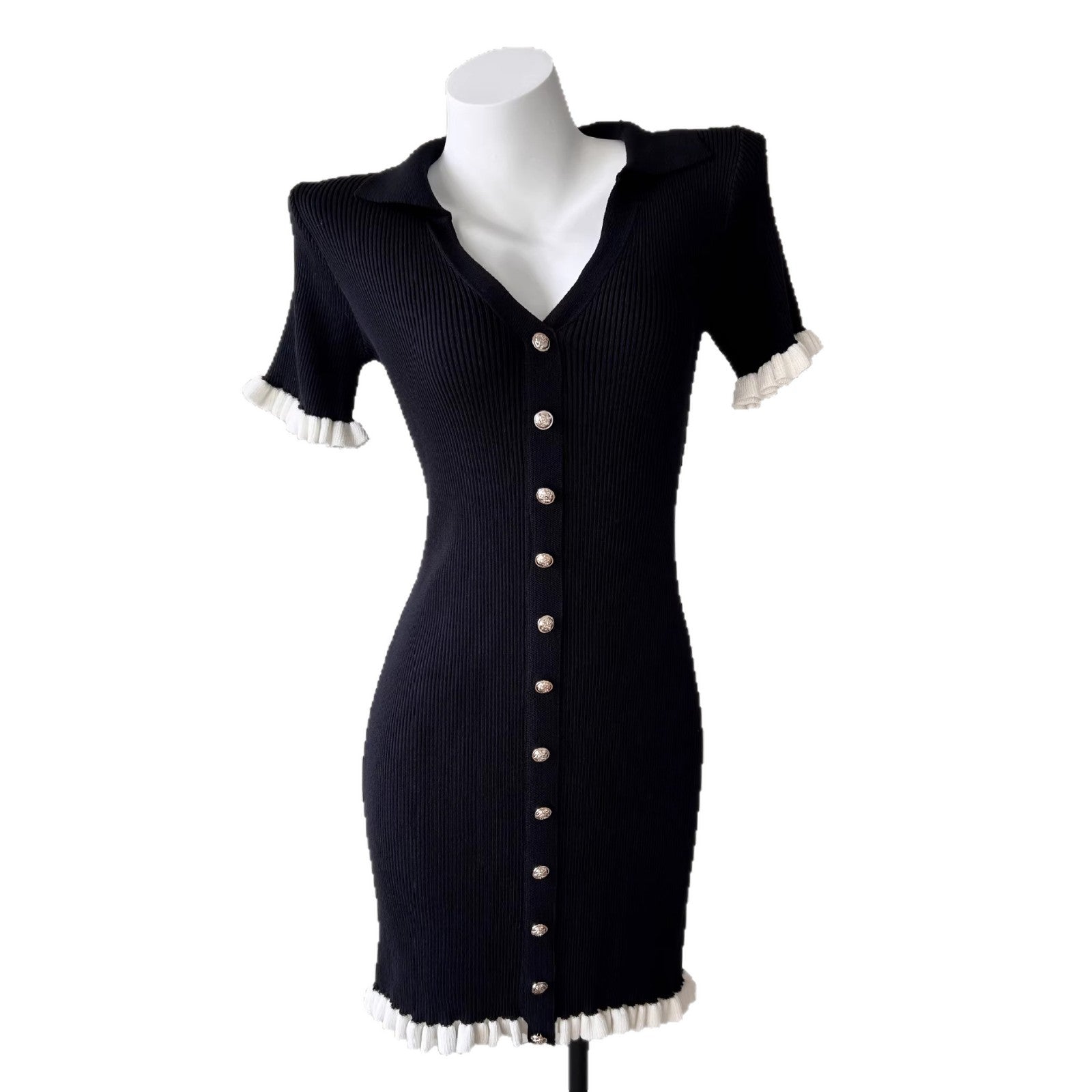 High-Waisted Short Fitted Dress for Women, V-Neck Short Sleeve, Chic and Versatile Mini Dress