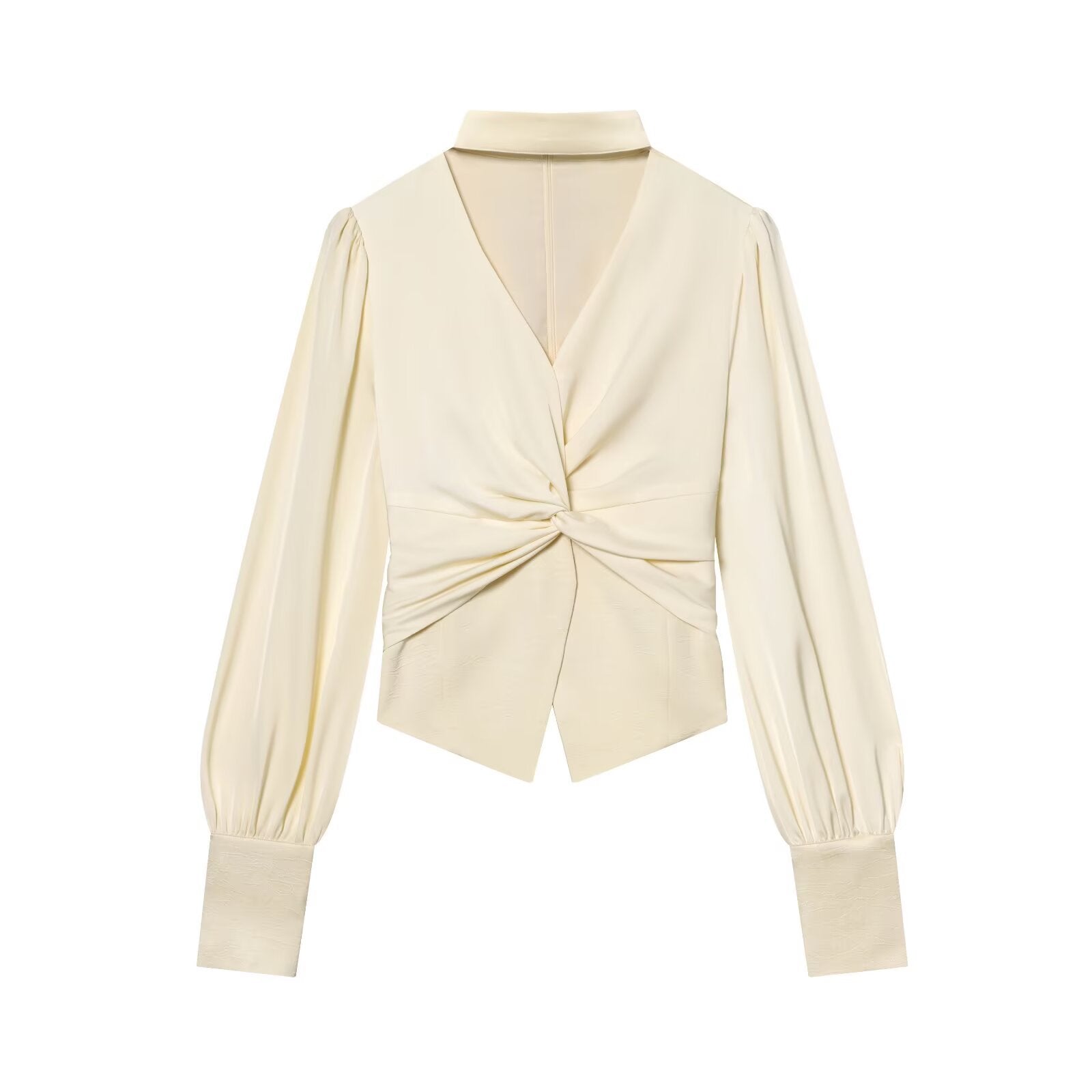 V-neck hanging neck patchwork long sleeved shirt