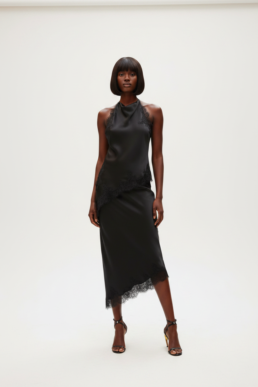 Sandra Neck collar lace top+skirt set