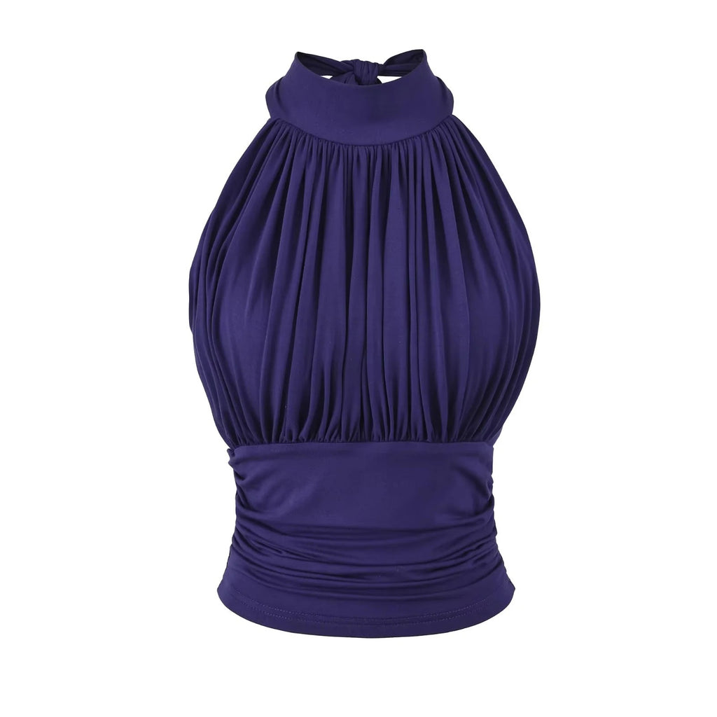 Amara Pleated Halter Neck Top with Ruched Waist with chest cushion
