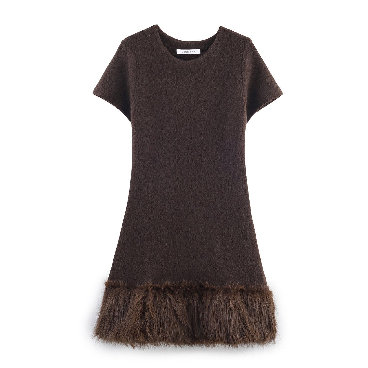 Artificial fur patchwork knitted dress