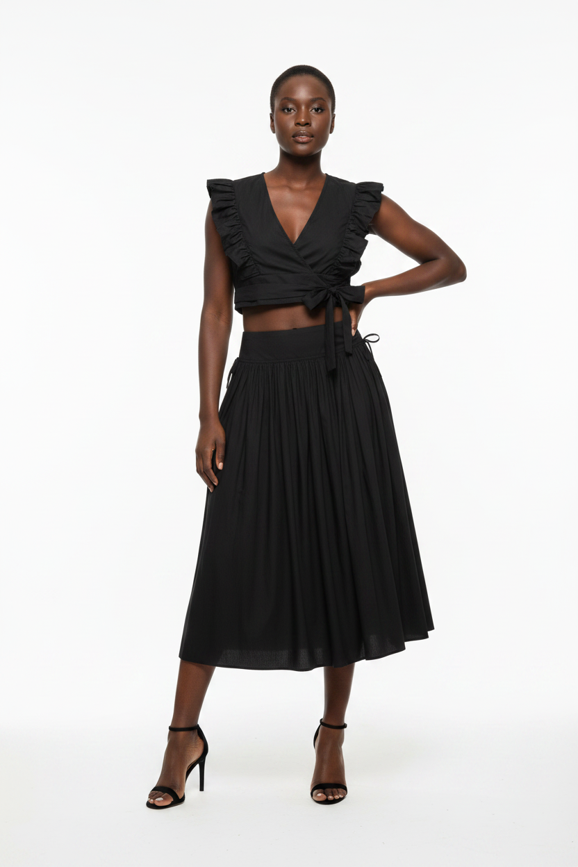 Nadia Wrap up short top+half skirt set