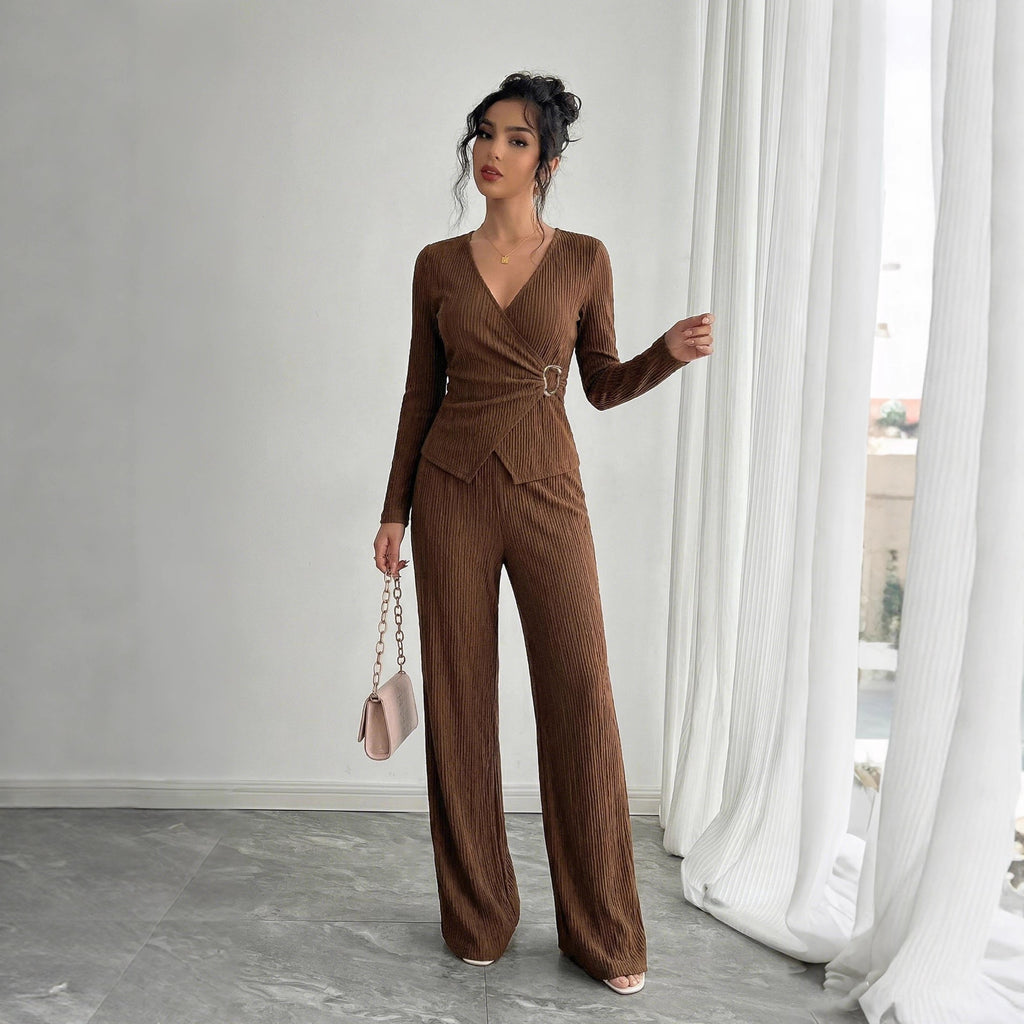 Nadia V-neck cross long sleeved metal decoration Set