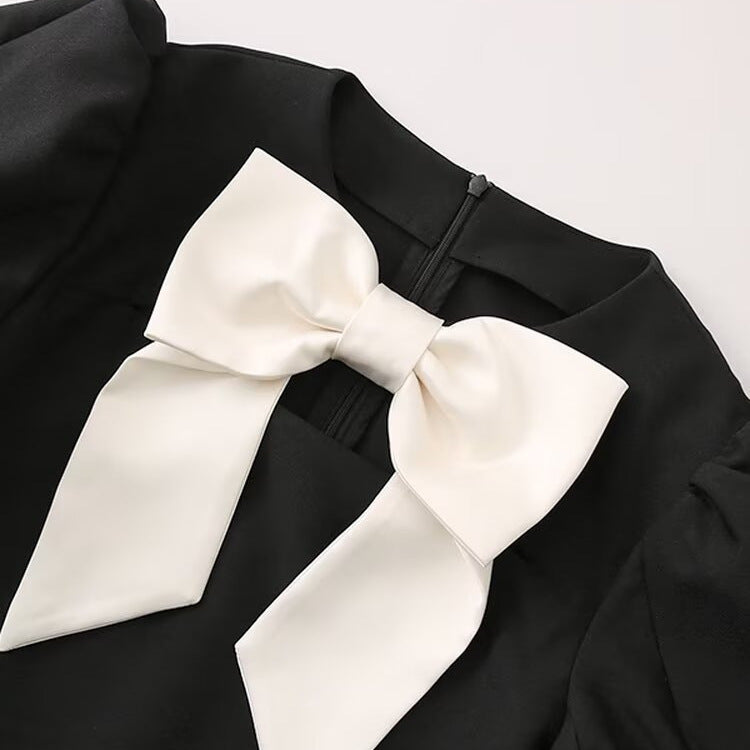 Bow decoration bubble sleeve dress