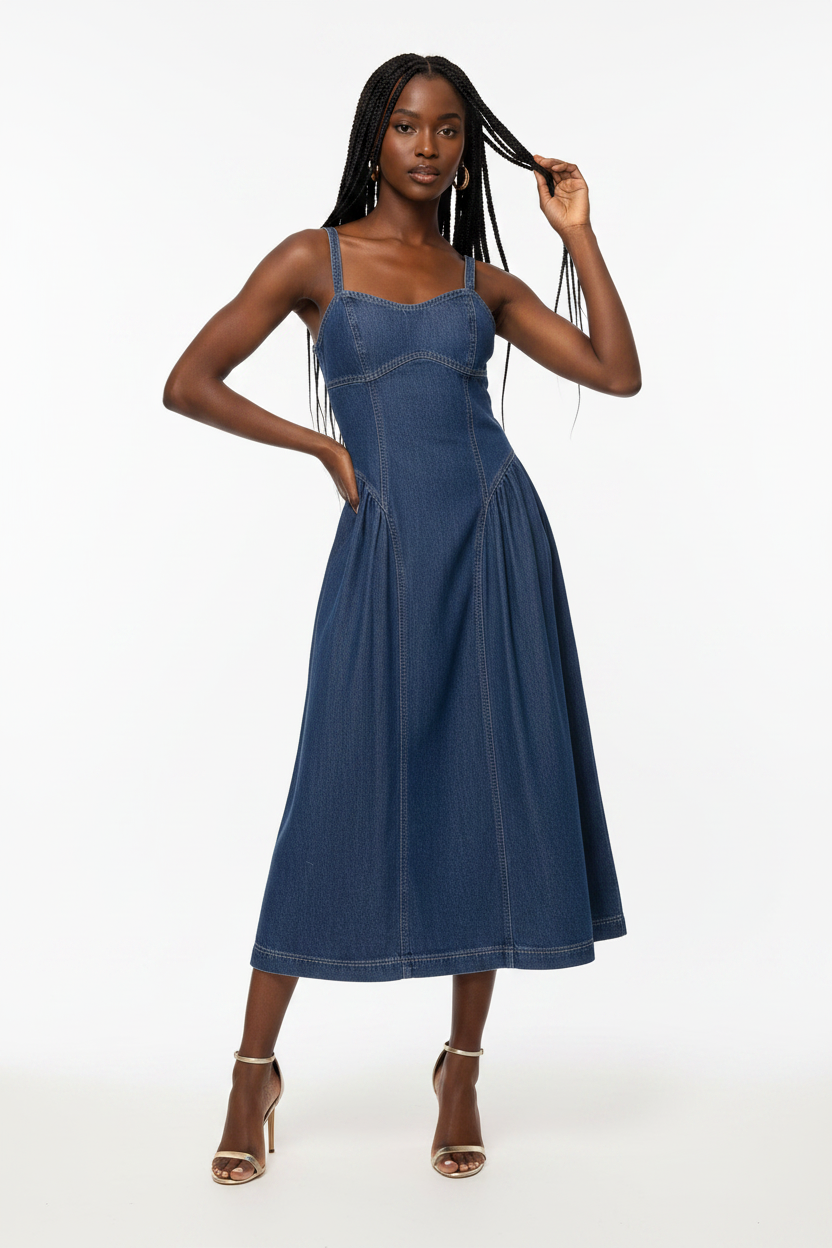 Lisa Casual flared skirt denim camisole skirt