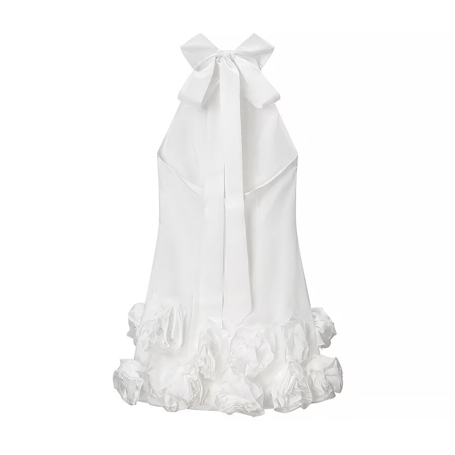 Lana floral ruffle high neck hanging neck tight dress