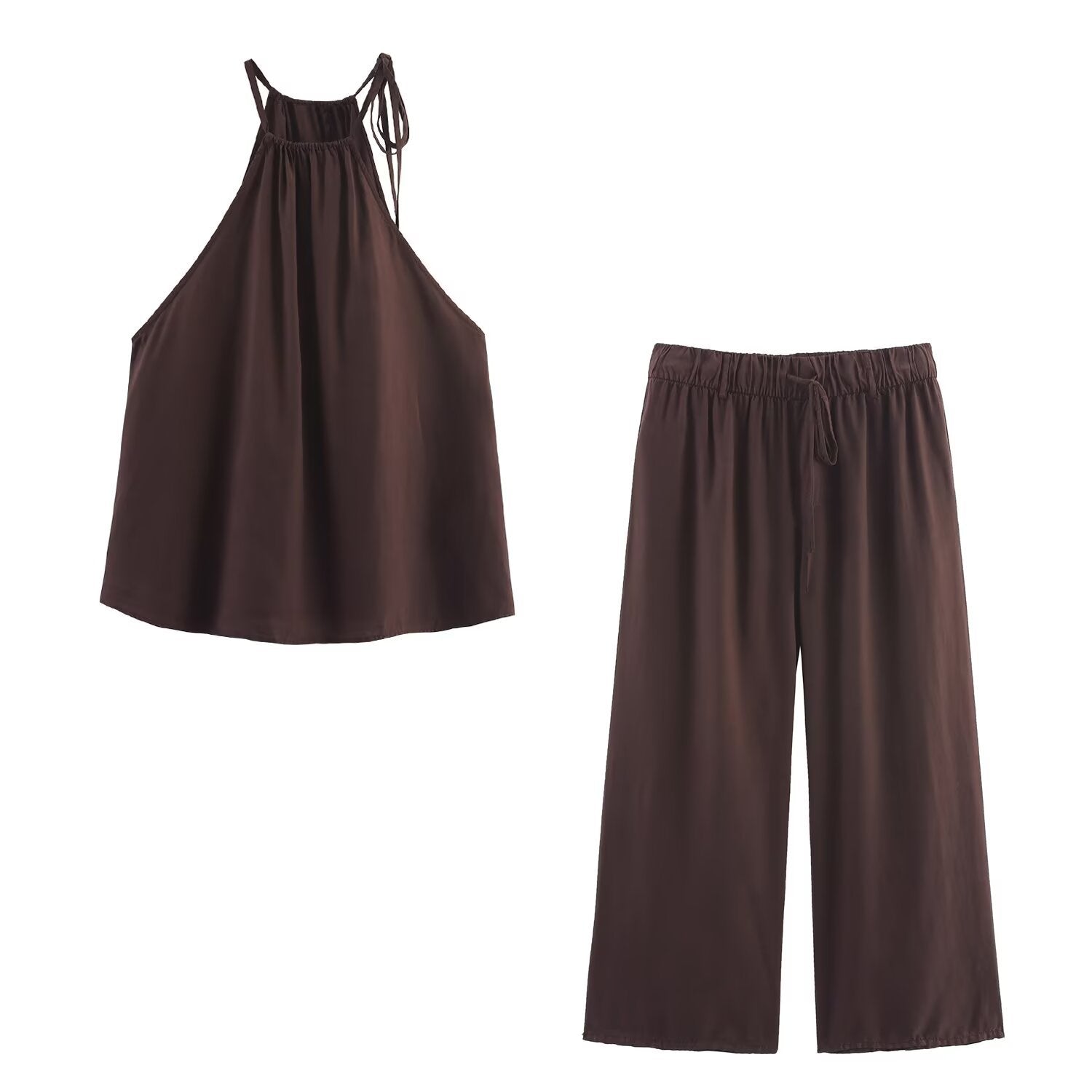 Elisa Hanging neck collar hanging top+cropped pants set