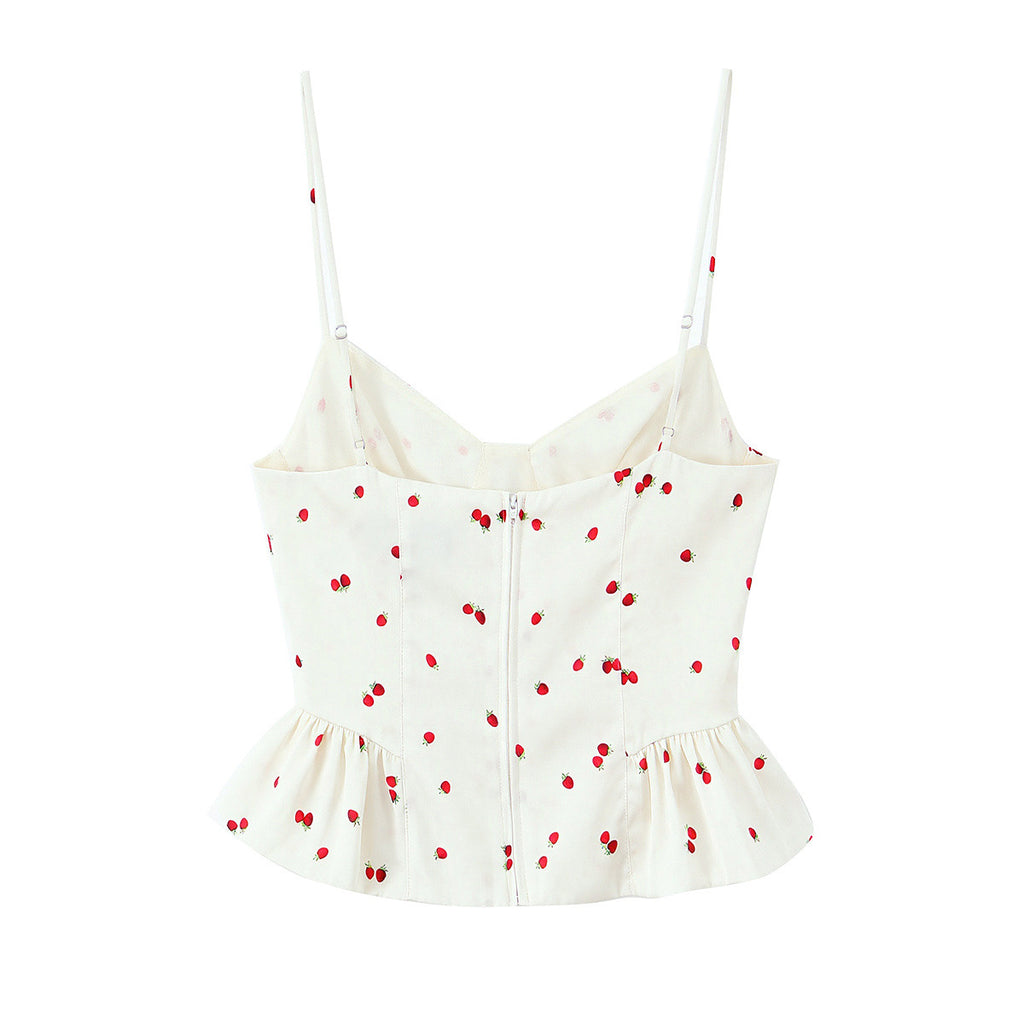 Strawberry print layered texture camisole top