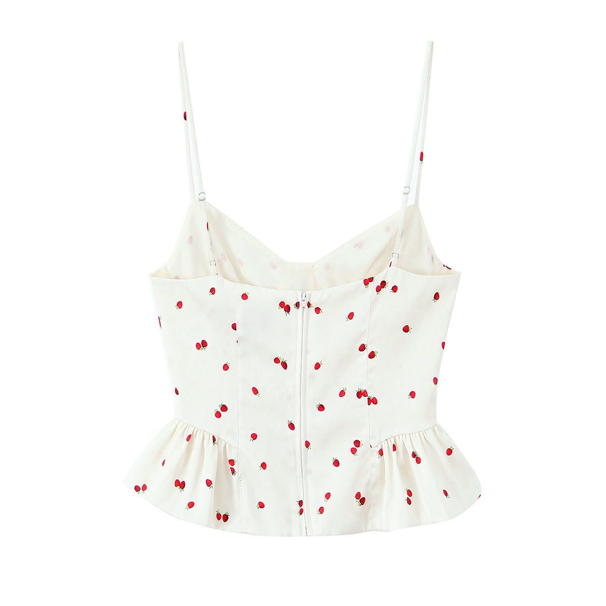 Strawberry print layered texture camisole top