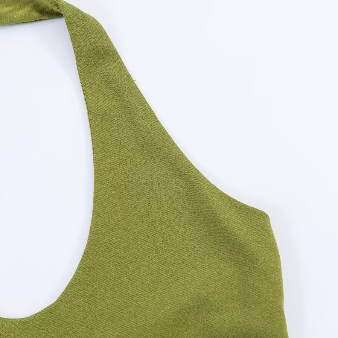 Sage Green Halter Midi Dress with Balloon Hem