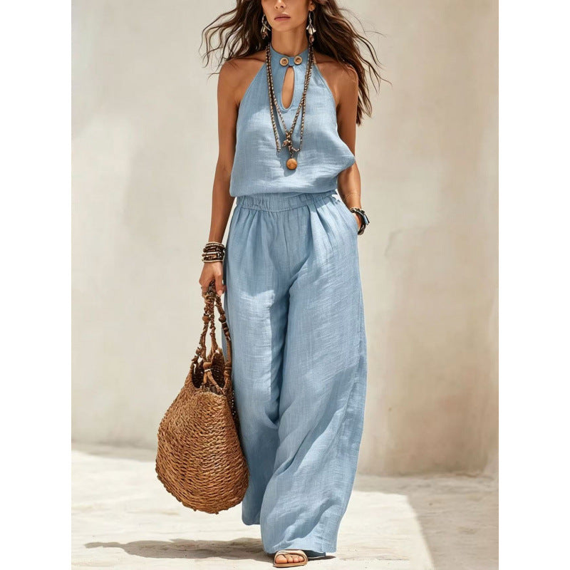 Mathilda Sleeveless Halter Neck Wide Leg Jumpsuit