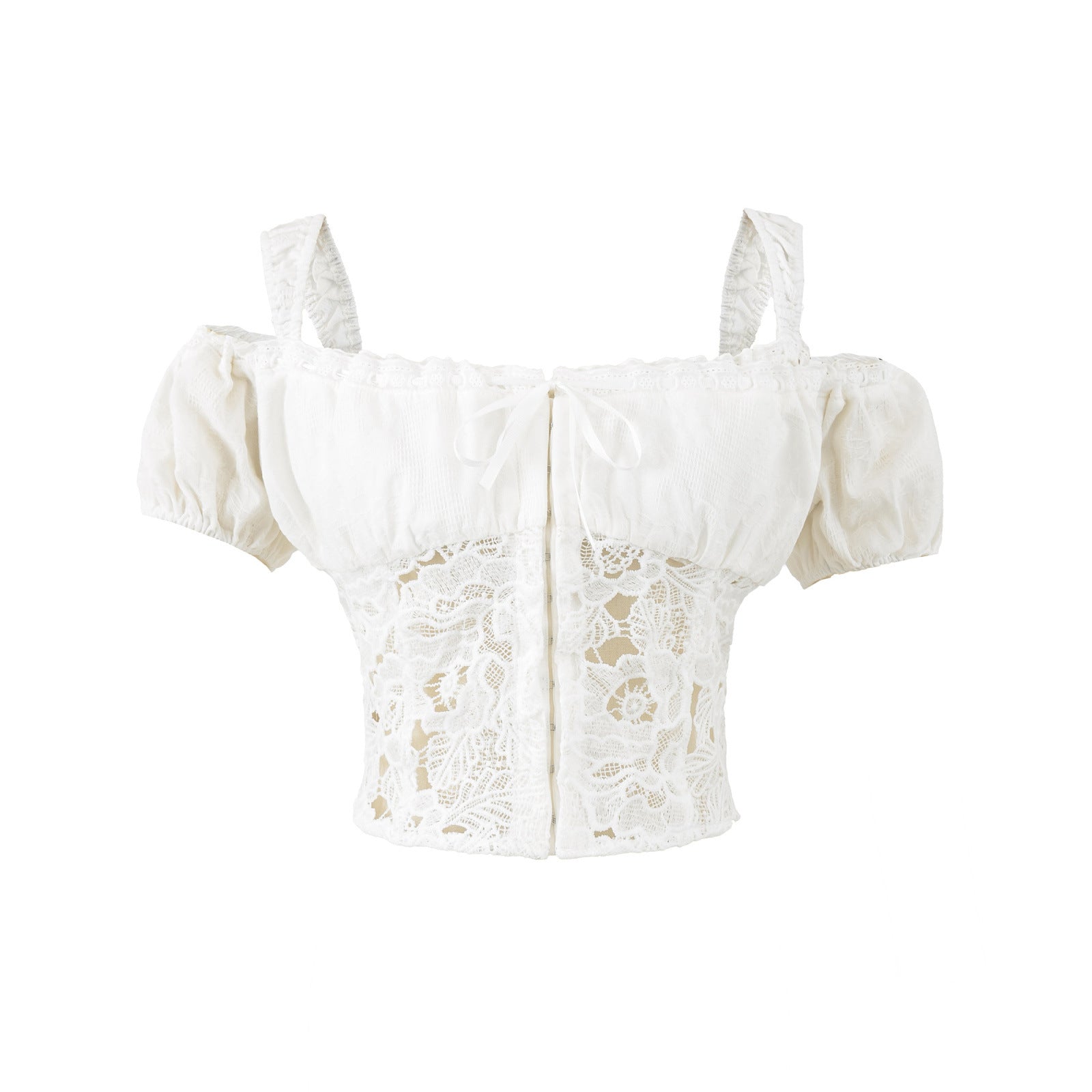 Style New Women's Fashion Lace Spliced Top and Lace Spliced Skirt