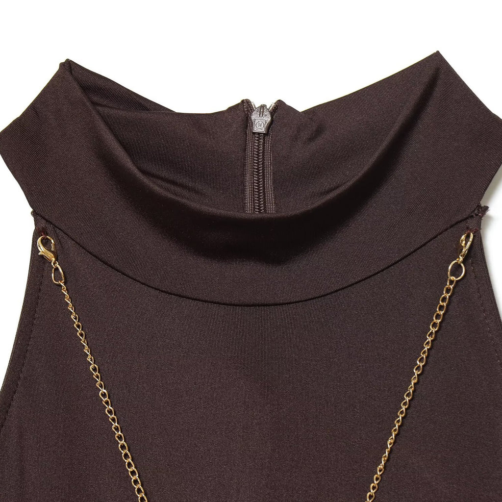 Chain decoration hanging neck collar dress