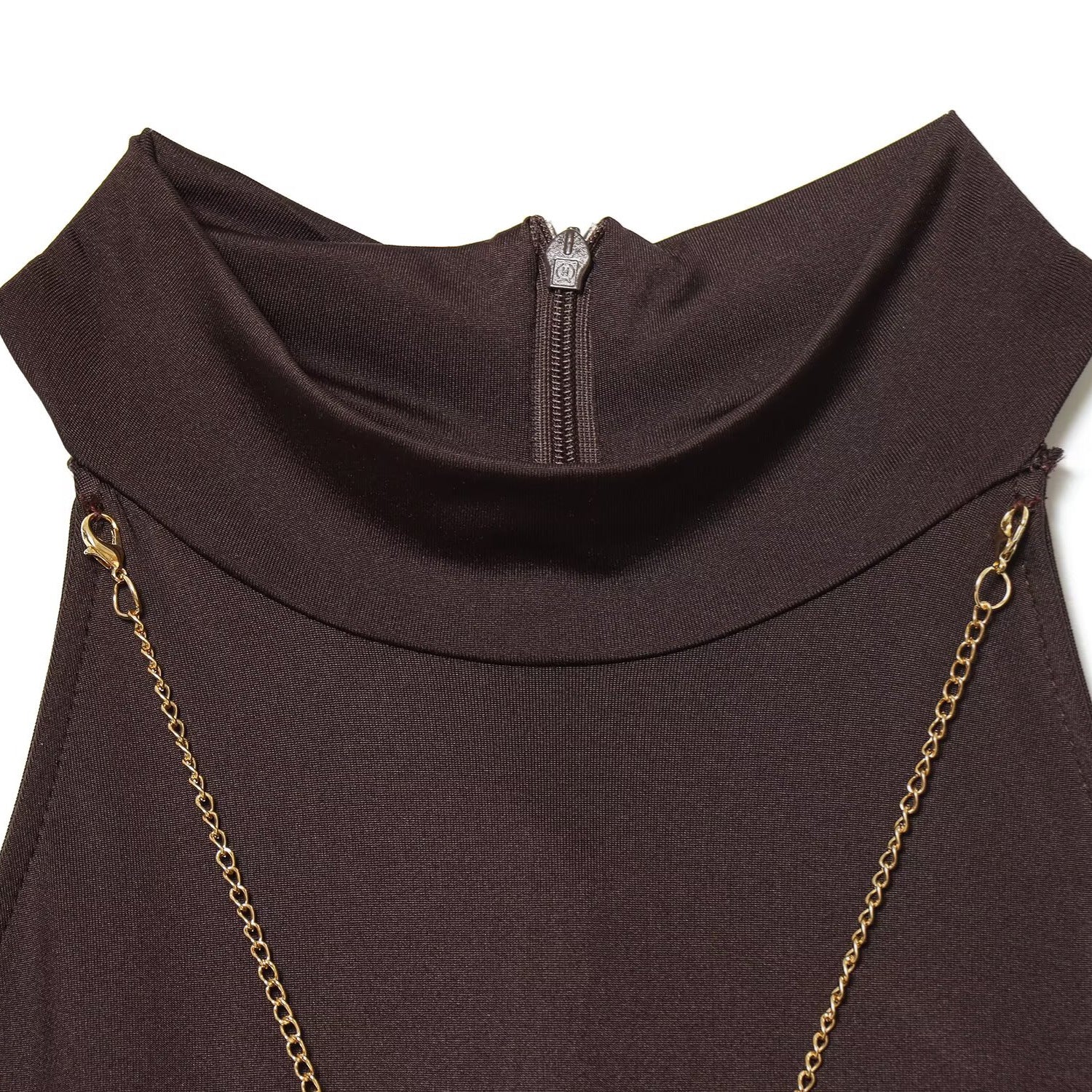 Chain decoration hanging neck collar dress