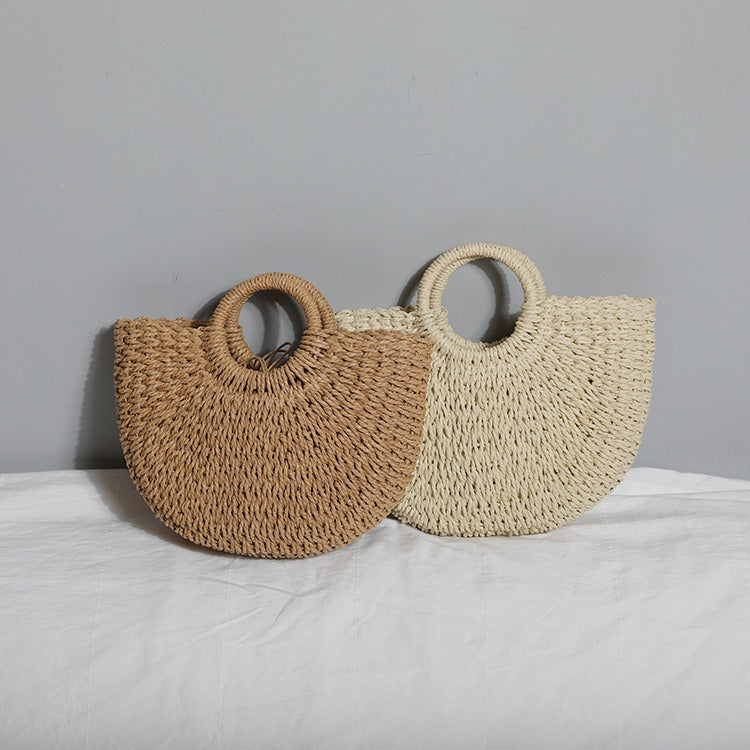Amelia handmade woven straw beach tote bag