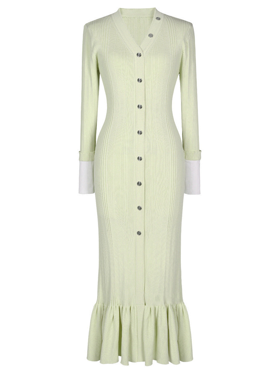 Nella Long Sleeve V-Neck Fish Tail Dress