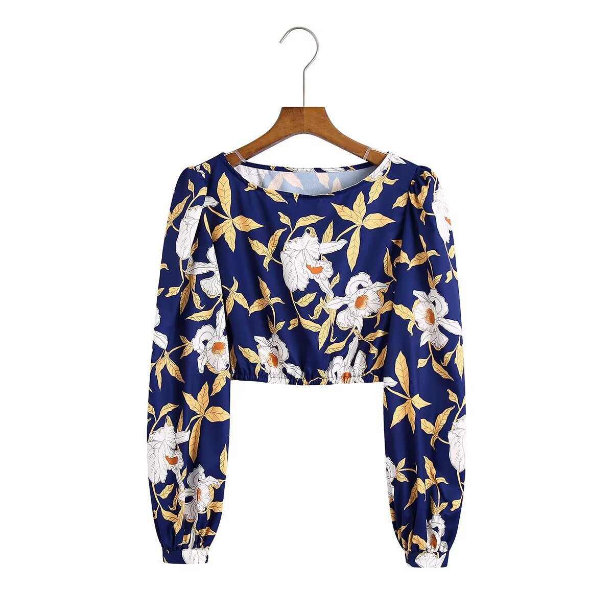 Navy Floral Long-Sleeve Crop & Tiered Midi Set