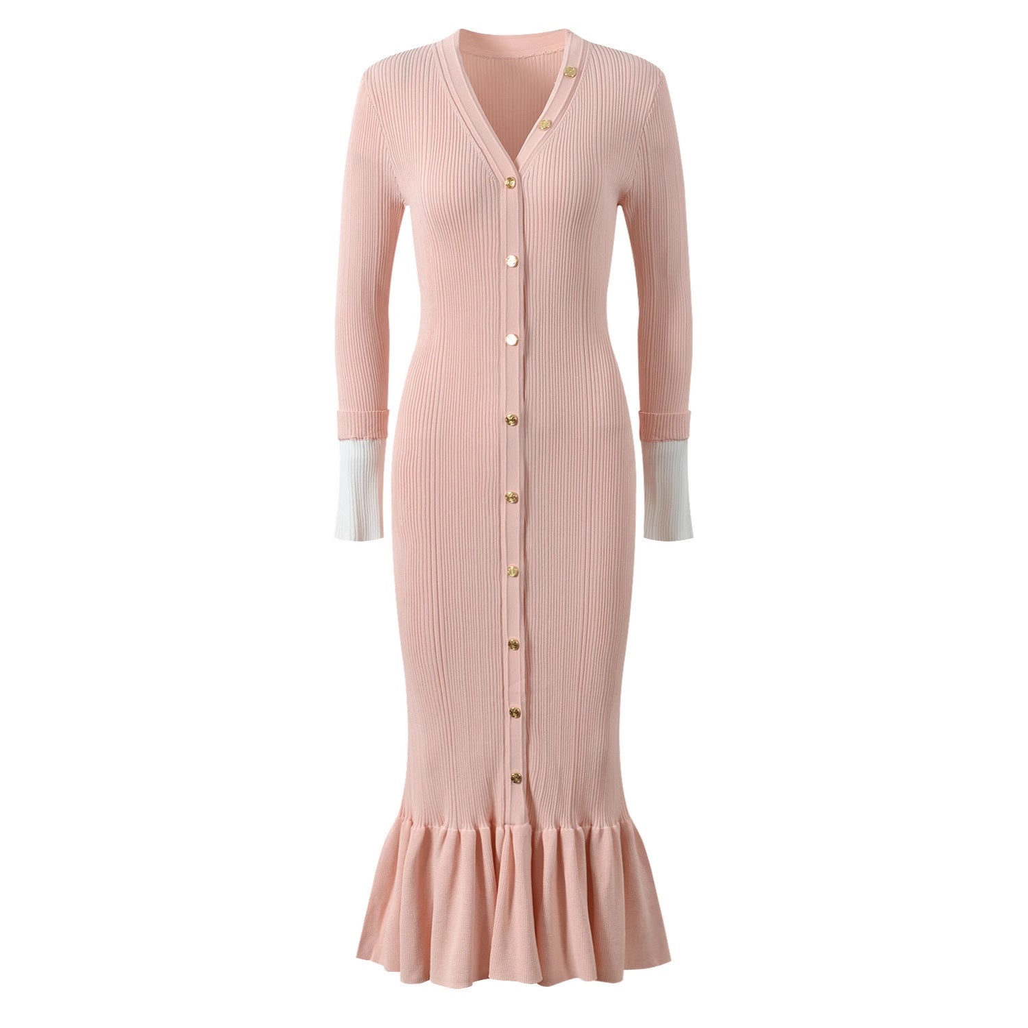 Nella Long Sleeve V-Neck Fish Tail Dress