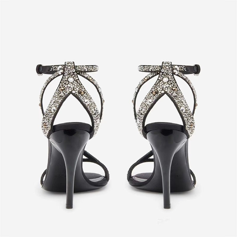 Round toe open toe belt buckle slim high heels for banquet fashion sandals