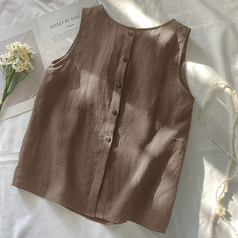 Casual Reversible Sleeveless Linen-Cotton Vest with Round Neck, Lightweight, Breathable and Simple Design for Daily Wear