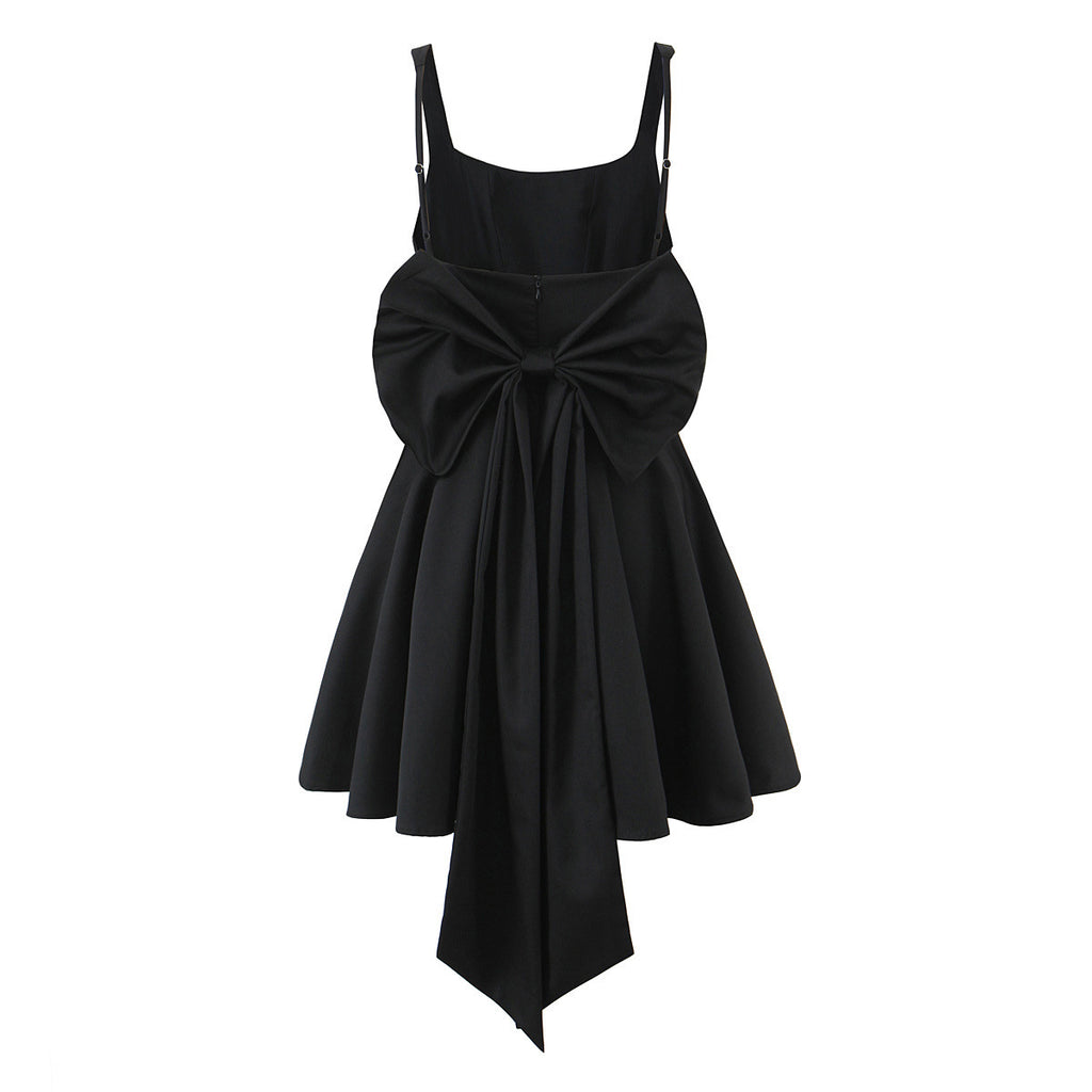 Bella Bow-Back Flared Skater Mini Dress in Classic Black