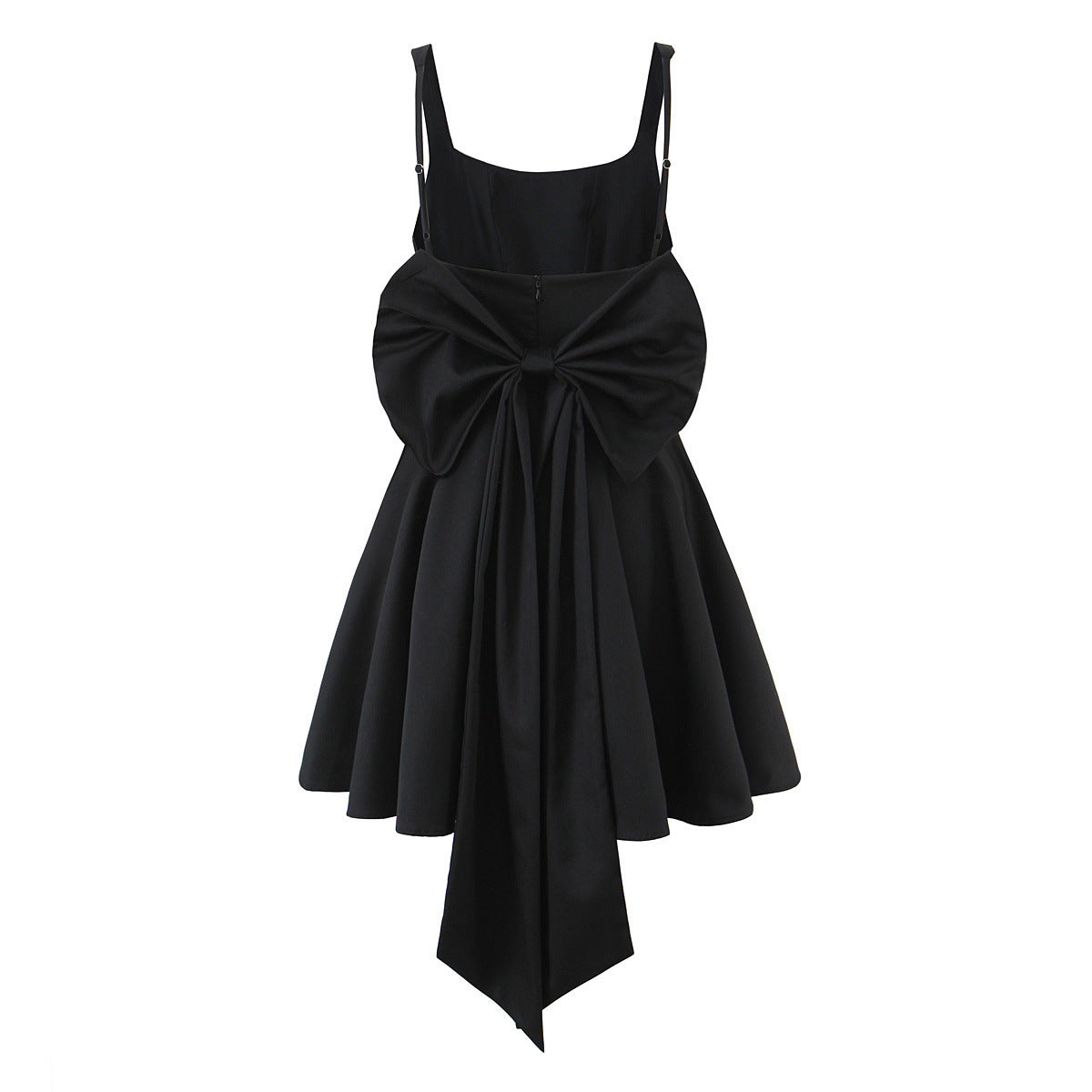 Bella Bow-Back Flared Skater Mini Dress in Classic Black
