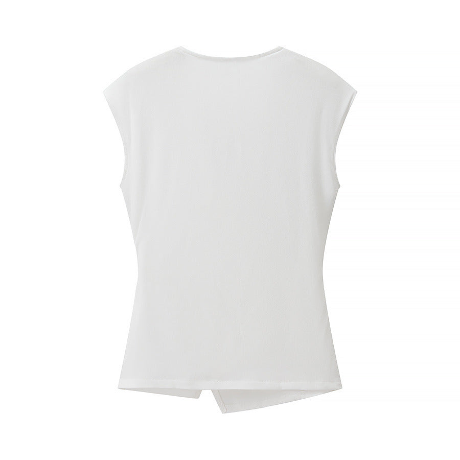 Pin texture sleeveless top+pants set