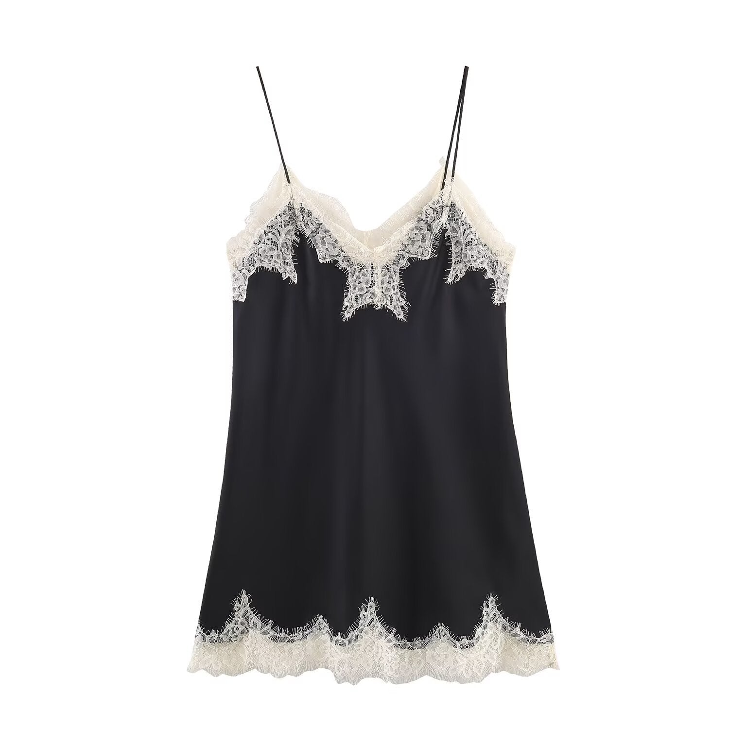 Color blocked lace satin textured top