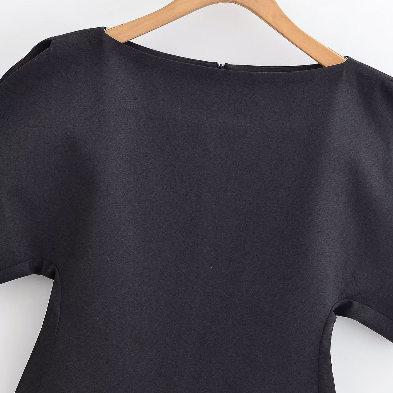 Solid Color Bubble Sleeve Short Sleeve Loose Fit Women's Top